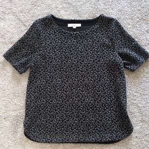 LOFT Black And Gray Printed Short Sleeve Top Size Medium